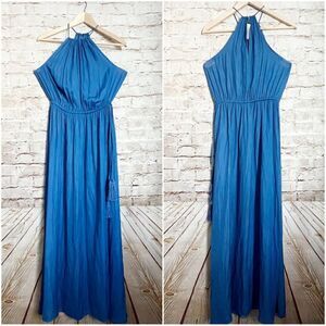 Loft satin halter maxi dress tassel tie drawstring